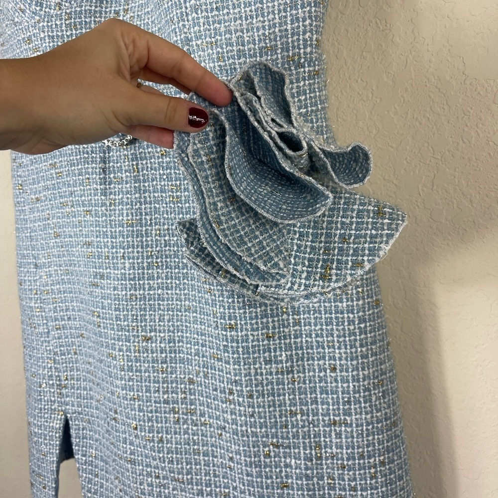 ASOS Luxe Boucle Mini Corsage Dress in Blue Tweed Size 10 - Picture 6 of 12